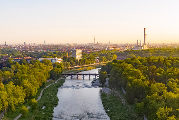 Aufnahme von München und der Isar